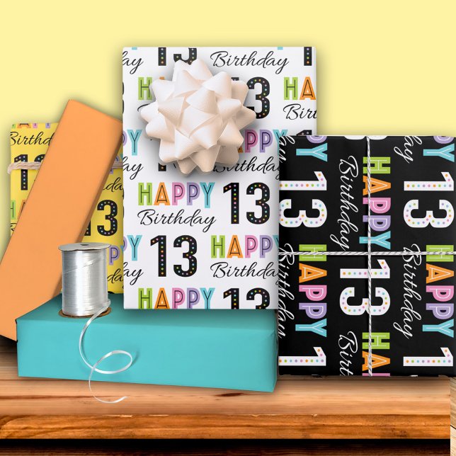 13. Geburtstag Farbige Typografie Geschenkpapier Set (Von Creator hochgeladen)