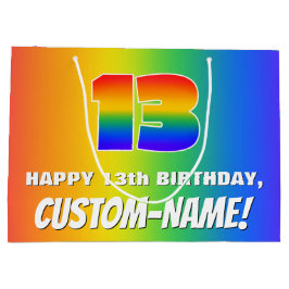 13. Geburtstag: Farbiges, lustiges Regenbogenmuste Große Geschenktüte