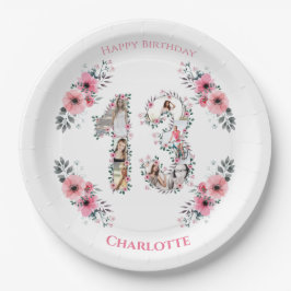 13. Geburtstag Foto Collage Girl Pink Blume Weiß Pappteller