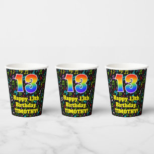 13. Geburtstag: Fun Musiknotens Muster, Regenbogen Pappbecher
