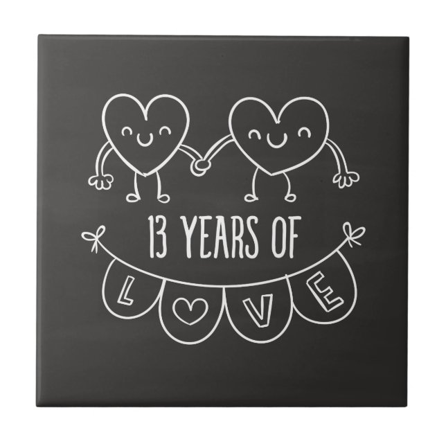 13. Geburtstag Geschenk Chalk Herzen Fliese (Vorderseite)