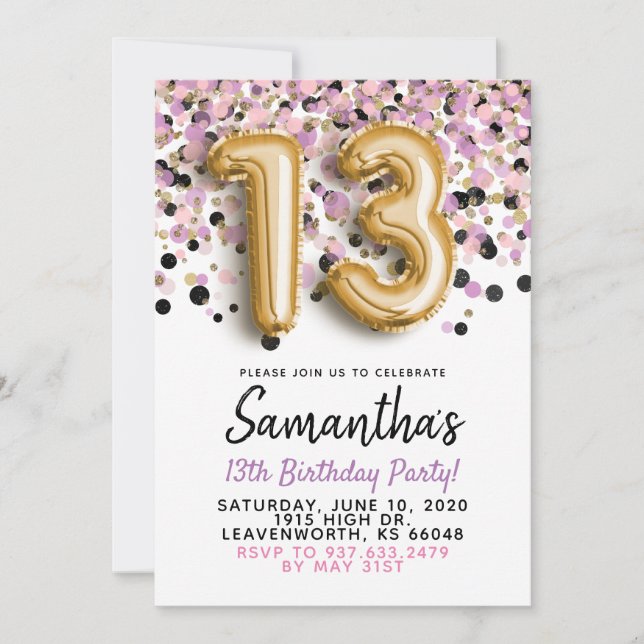 13. Geburtstag Gold Confetti Einladung (Vorderseite)