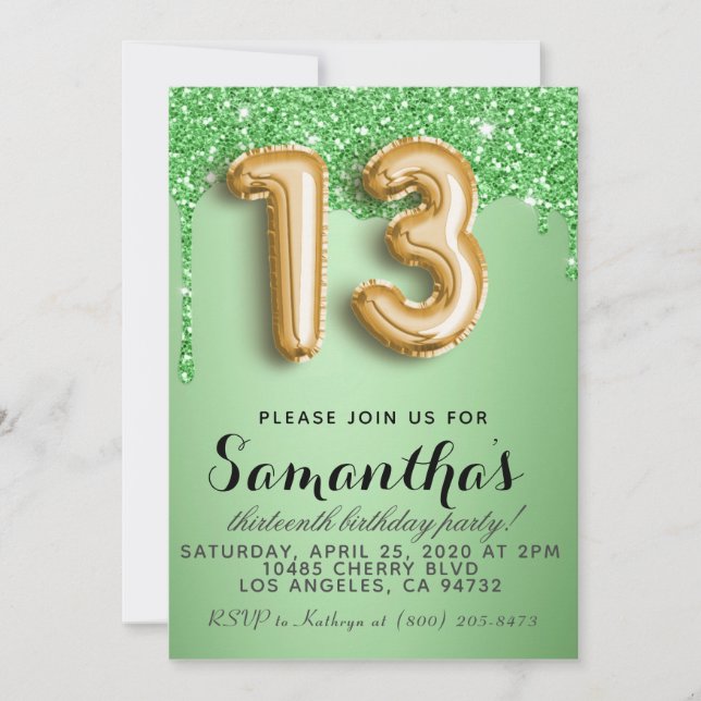 13. Geburtstag Imitat Glitzer Einladung (Vorderseite)