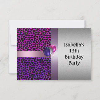 13. Geburtstag Lila Pink Black Pattern & Balloons Einladung