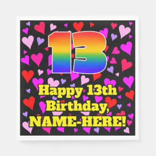 13. Geburtstag: Loving Hearts Pattern, Regenbogen Serviette