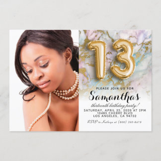 13. Geburtstag Marble Gold Portrait Einladung
