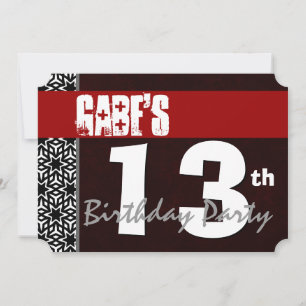 13. Geburtstag Moderne für ihn Red White Black G21 Einladung