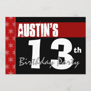 13. Geburtstag Moderne für ihn Red White Black X20 Einladung