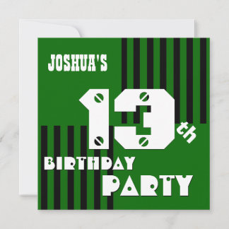 13. Geburtstag Moderne Teen Green Black Stripes V1 Einladung