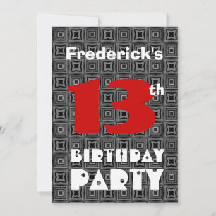 13. Geburtstag Modernes Teen Schwarz-Weiß-Muster Einladung