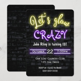 13. Geburtstag Neon Glow Sign auf Brick Wall Einladung