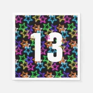 13. Geburtstag Neonsterne auf schwarz Serviette