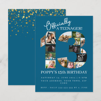 13. Geburtstag offiziell eine Teenager-Foto-Collag Einladungspostkarte