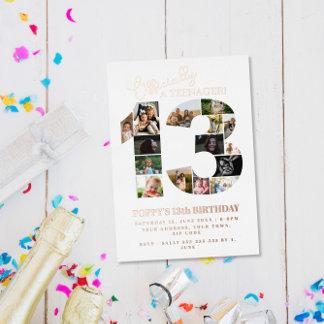 13. Geburtstag offiziell eine Teenager-Foto-Collag Folieneinladung