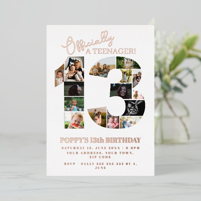 13. Geburtstag offiziell eine Teenager-Foto-Collag Folieneinladung (Stehend vorne)