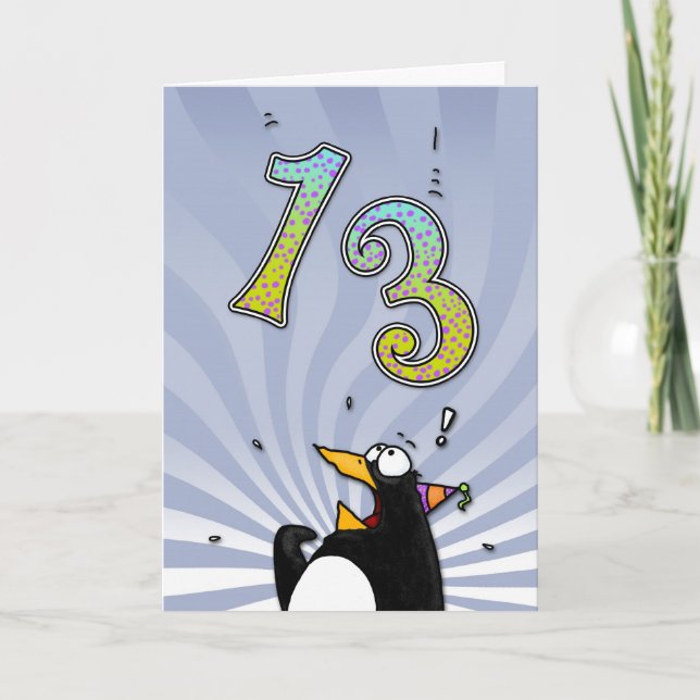 13. Geburtstag - Pinguin-Überraschungskarte Karte (Vorderseite)