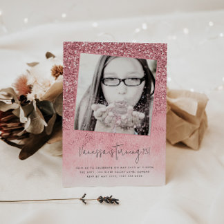 13. Geburtstag Pink Glitzer Teen Foto Einladung