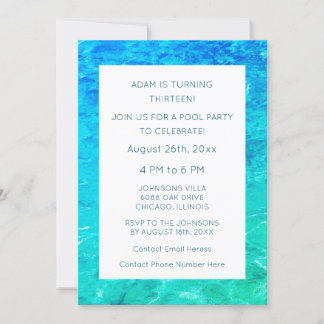 13. Geburtstag Pool Party Wasser Blau Grün Custom Einladung