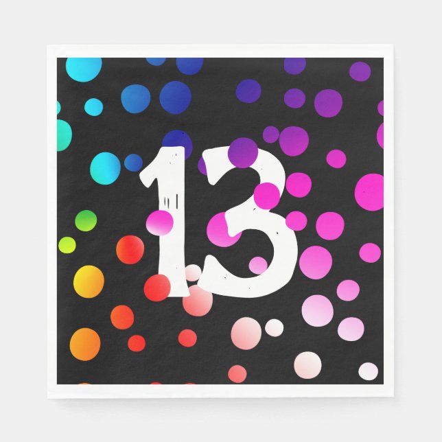 13. Geburtstag Rainbow Dots auf Black Serviette (Vorderseite)