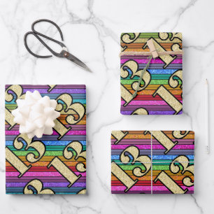 13. Geburtstag Rainbow Stripe Gold Numbers Glitzer Geschenkpapier Set