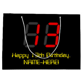 13. Geburtstag: Red Digital Clock Style "13" + Nam Große Geschenktüte