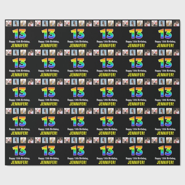 13. Geburtstag: Regenbogen "13"; benutzerdefiniert Geschenkpapier (Saum)