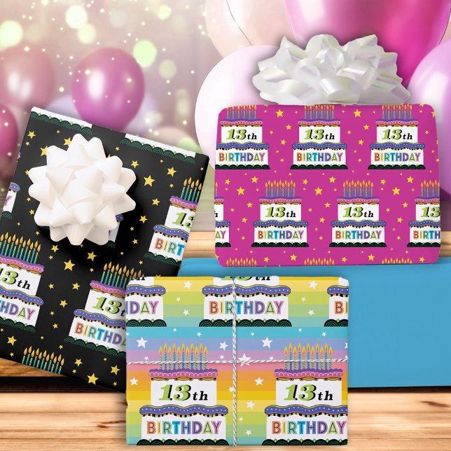 13. Geburtstag Regenbogen Streifen Kuchenwackelpap Geschenkpapier Set (Von Creator hochgeladen)