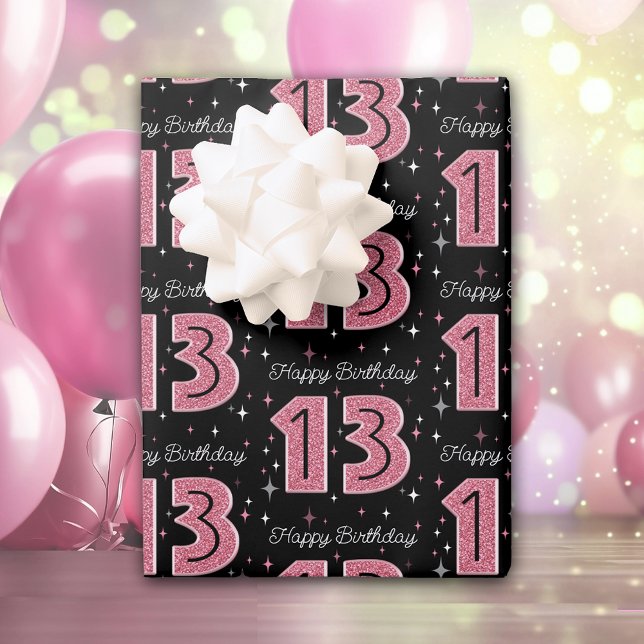 13. Geburtstag Rosa Glitzer für Mädchen Geschenkpapier Set (Von Creator hochgeladen)