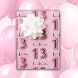 13. Geburtstag Rosa Glitzer für Mädchen Geschenkpapier Set