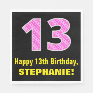 13. Geburtstag: Rosa Streifen und Herzen "13" + Na Serviette