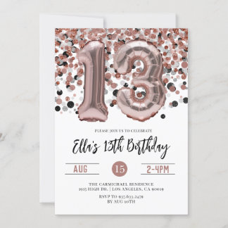 13. Geburtstag Rose Gold Confetti Einladung