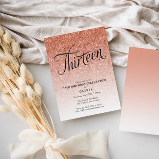 13. Geburtstag Rose Gold Ombre Glitzer Einladung