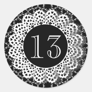 13. Geburtstag Schwarz-Weiß-Muster Lace V13 Runder Aufkleber