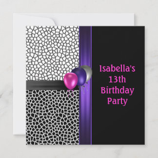 13. Geburtstag Schwarz-weiß Rosa Lila Einladung