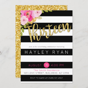 13. Geburtstag Schwarz-weißer Streifen Einladung