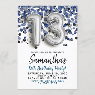 13. Geburtstag Silver Confetti Einladung
