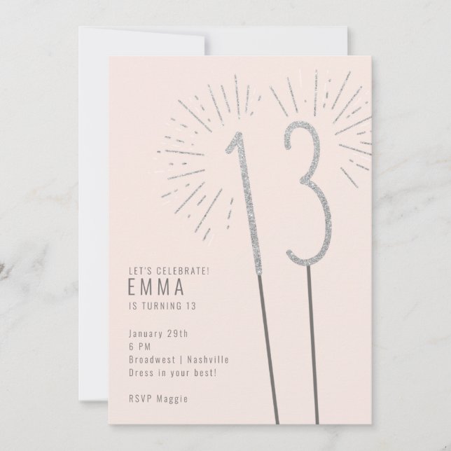 13. Geburtstag Sparkler Girl's Einladung (Vorderseite)