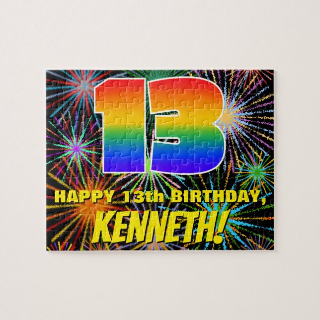 13. Geburtstag: Spaß, farbenfrohe feierliche Feuer Puzzle (Horizontal)
