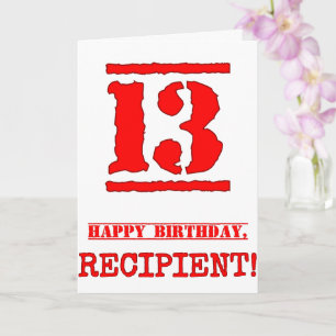 13. Geburtstag: Spaß, Red Rubber Briefmarke Inspir Karte