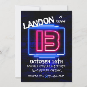 13. GEBURTSTAG, TEENAGER-PARTY, NEON, GLOW-PARTY EINLADUNG