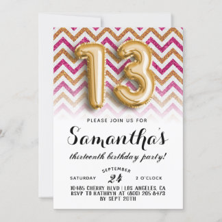 13. Geburtstag Zickzack Streifen Glitzer Einladung