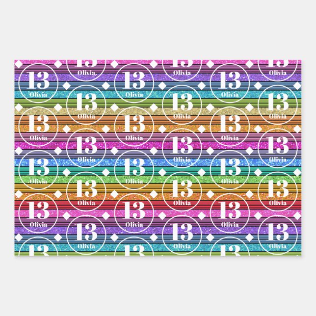 13. GeburtstagBenutzerdefiniertes Namenszeitalter  Geschenkpapier Set (Vorderseite)