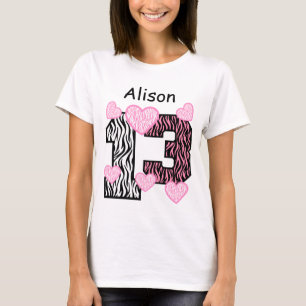 13. Geburtstags-rosa Zebra-und Herz-individueller T-Shirt