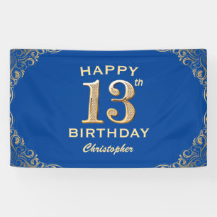 13. Geburtstagsfeier Blau und Gold Glitter Rahmen Banner