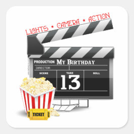 13. Geburtstagsfilm-Party Quadratischer Aufkleber