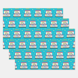 13. Geburtstagskuchen Blue Wrapping Paper Geschenkpapier Set