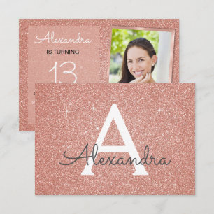 13. Geburtstagsparkle Rose Gold Blush Pink Foto Einladung