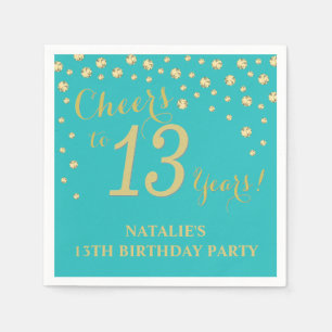 13. Geburtstagsparty Aquamarin und Gold Diamond Na Serviette