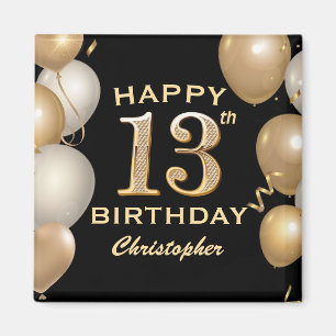13. Geburtstagsparty Black and Gold Ballons Magnet