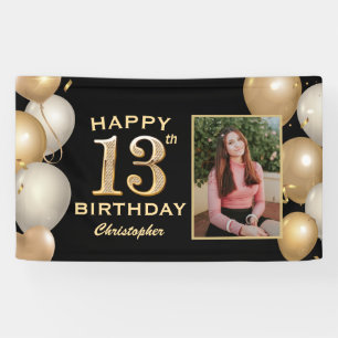 13. Geburtstagsparty Black and Gold Balloons Foto Banner